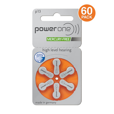 PowerOne Size 13 PR48 p13 MERCURY FREE 1.45V Hearing Aid Batteries (60 Pack)