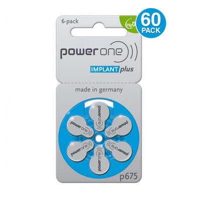 PowerOne 675 IMPLANT PLUS Mercury Free Hearing Aid Batteries, 60 pcs