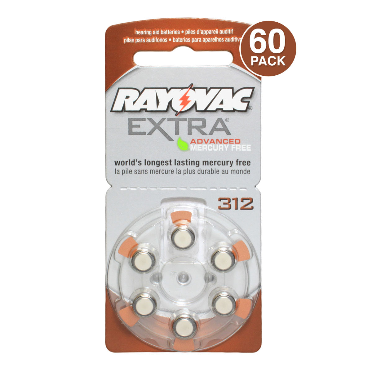 Rayovac Extra Advanced, size 312 Hearing Aid Battery (pack 60 pcs)